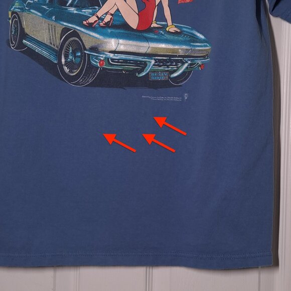 Betty Boop Be Mine USED Shirt (DISTRESSED, L, Blue, 2003, Y2K, Car, Hearts) - Picture 8 of 9